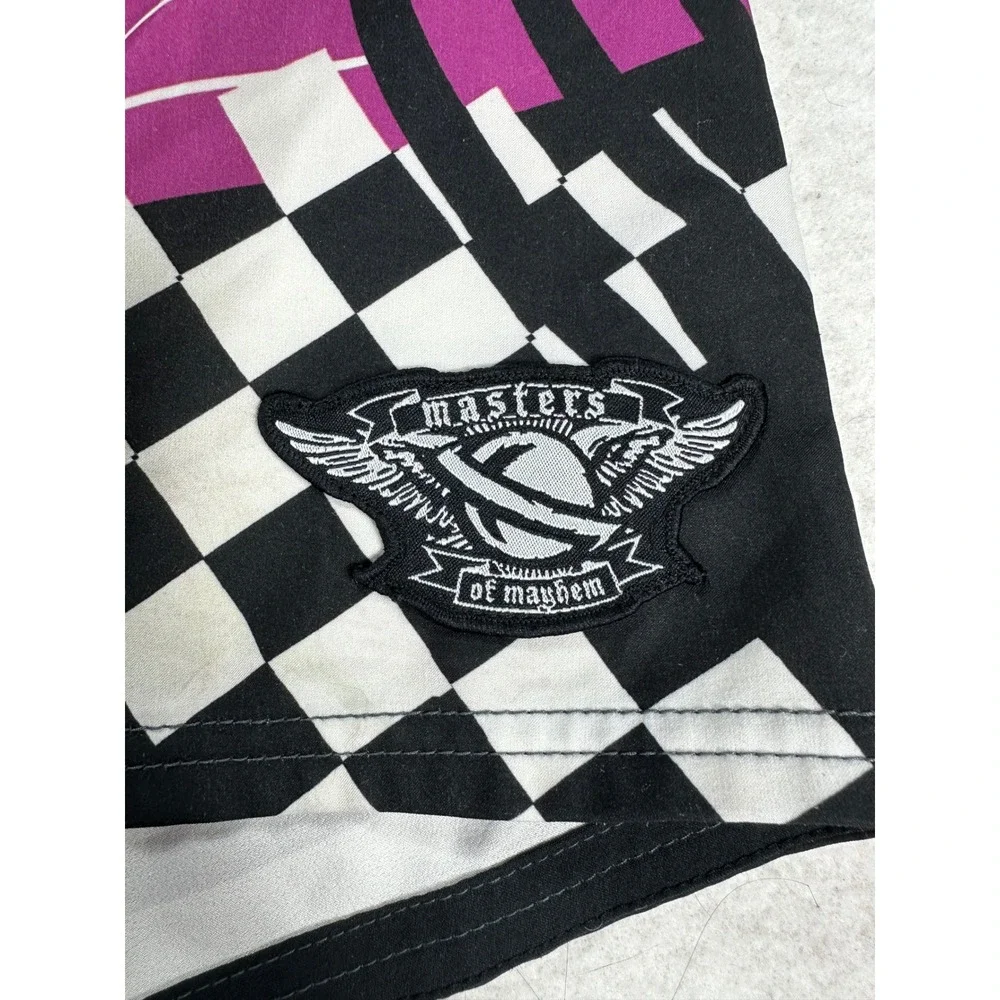 Lost Enterprises Y2K Mens Board Shorts Size 38 Graphic Masters of Mayhem Black